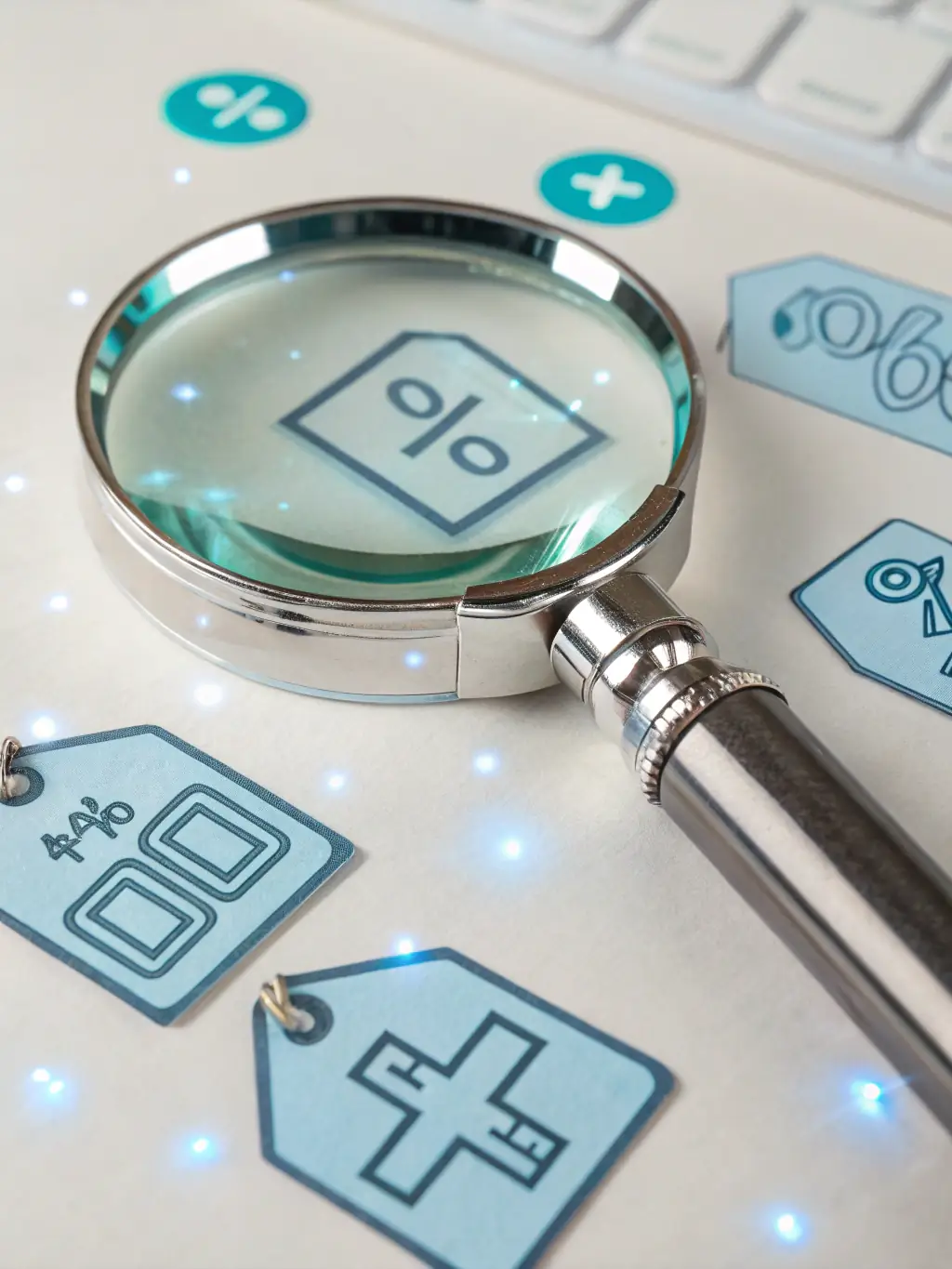 A magnifying glass hovering over a list of movies, representing the SEO-optimized search functionality of Filmes Completo.